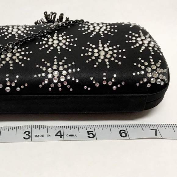 Satin Evening Bag Hard Shell Sparkling Stones and Chain Strap - Picture 8 of 10